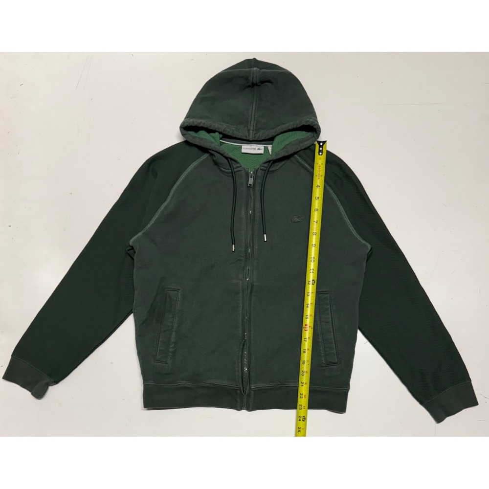 Lacoste Mens Full Zip Hoodie Green Waffle Knit Sleeve Sweatshirt Size Medium